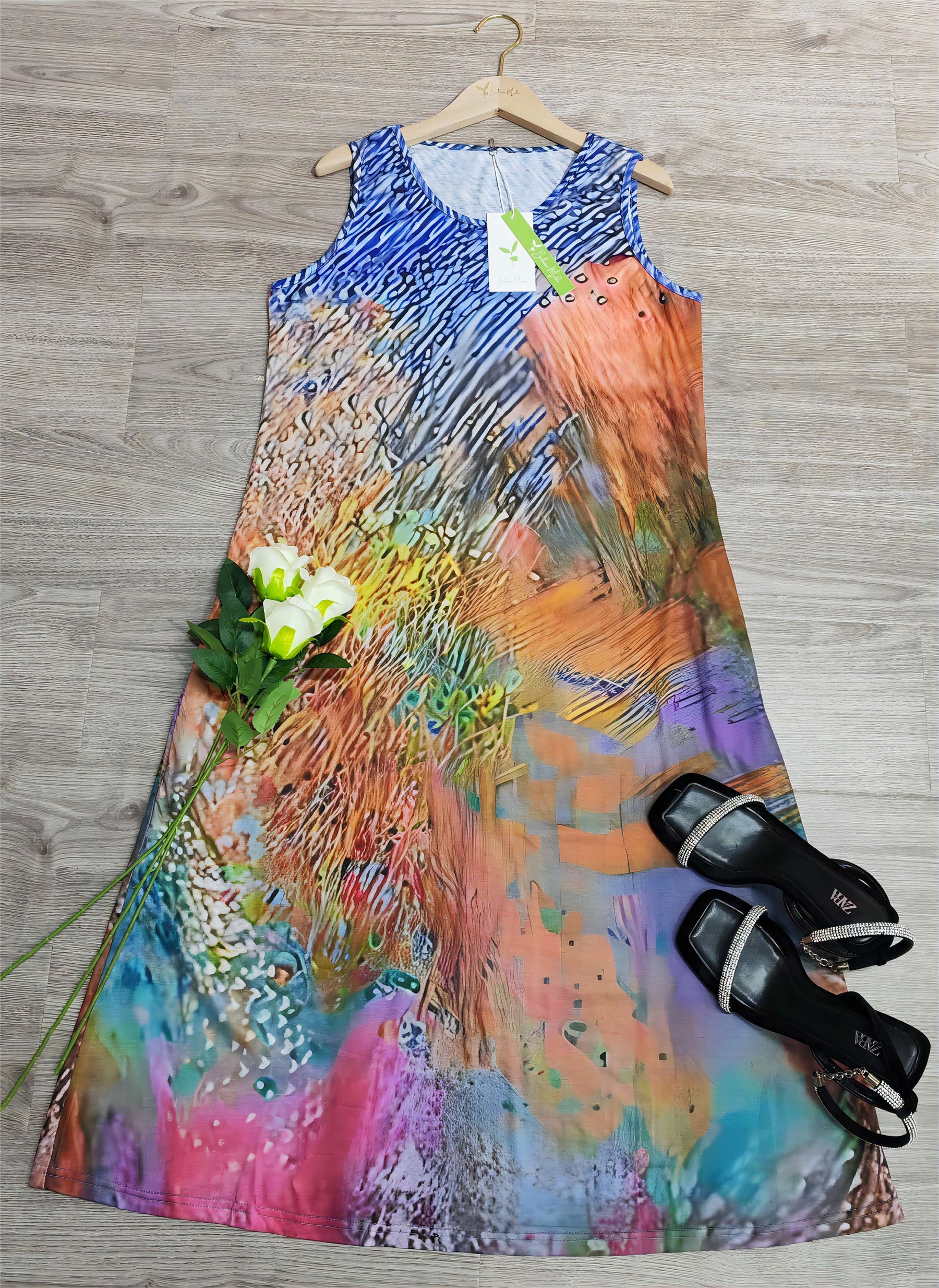 SpringStil® - Chic multicolor sleeveless midi dress