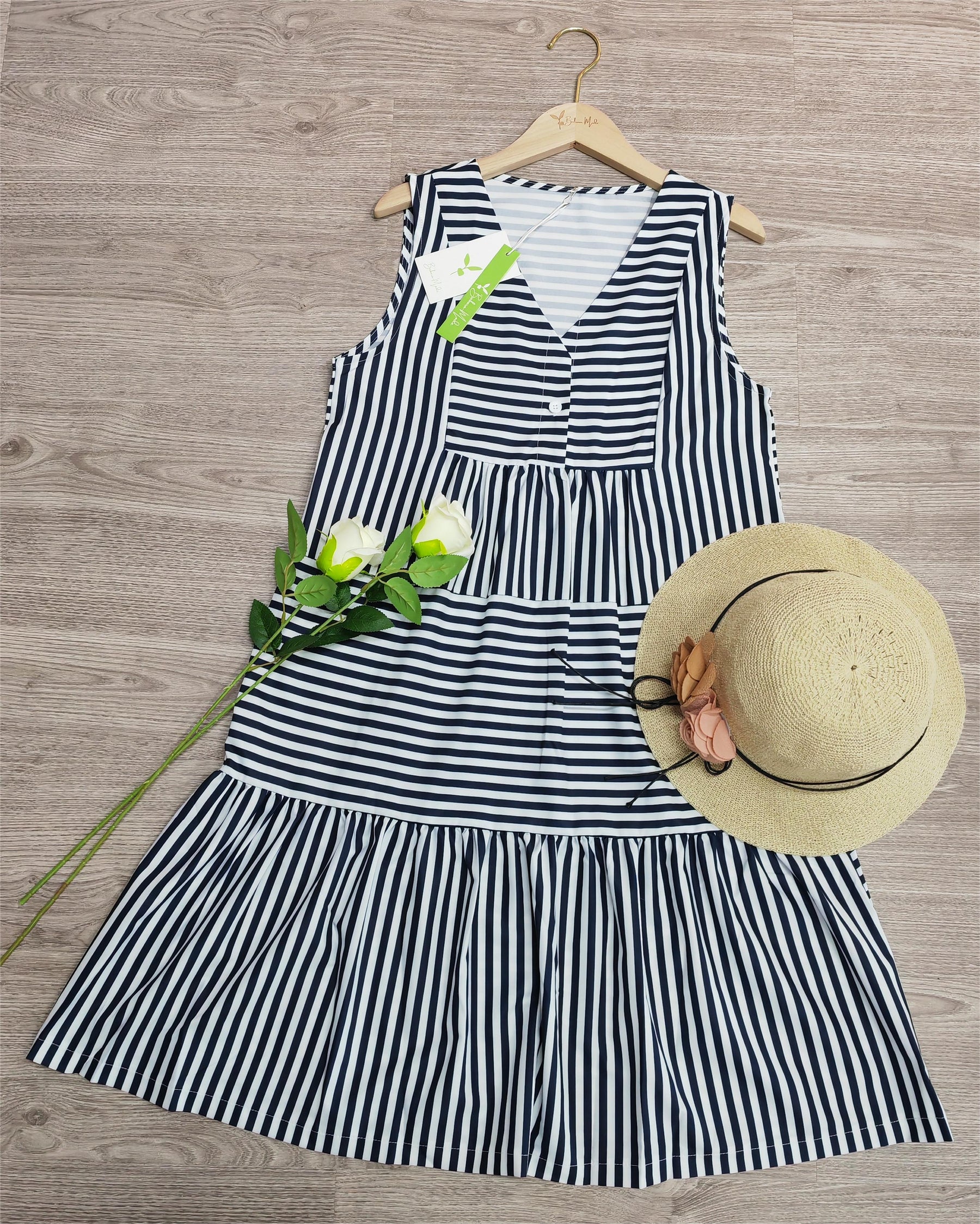 BlütenBliss® - Blue sleeveless striped mini dress