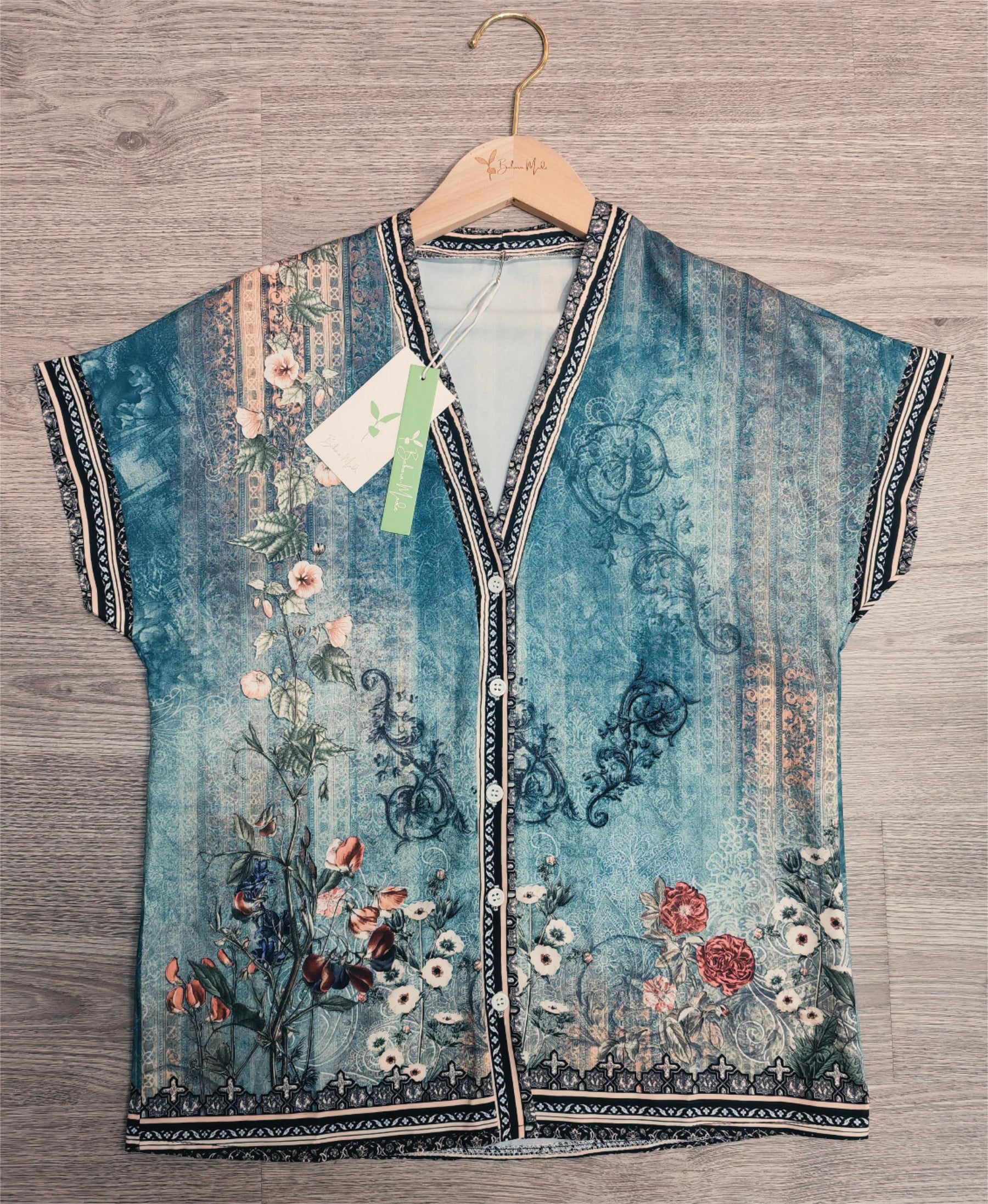 SpringStil® - Green blouse with watercolor floral print