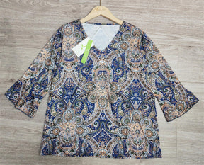 SpringStil® - Blue printed top with 3/4 sleeves