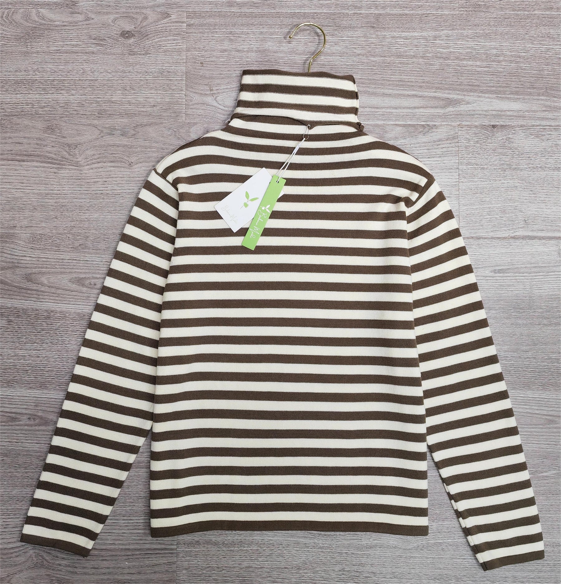 PureWear® - Neutral and Coffee Horizontal Striped Turtleneck Sweater