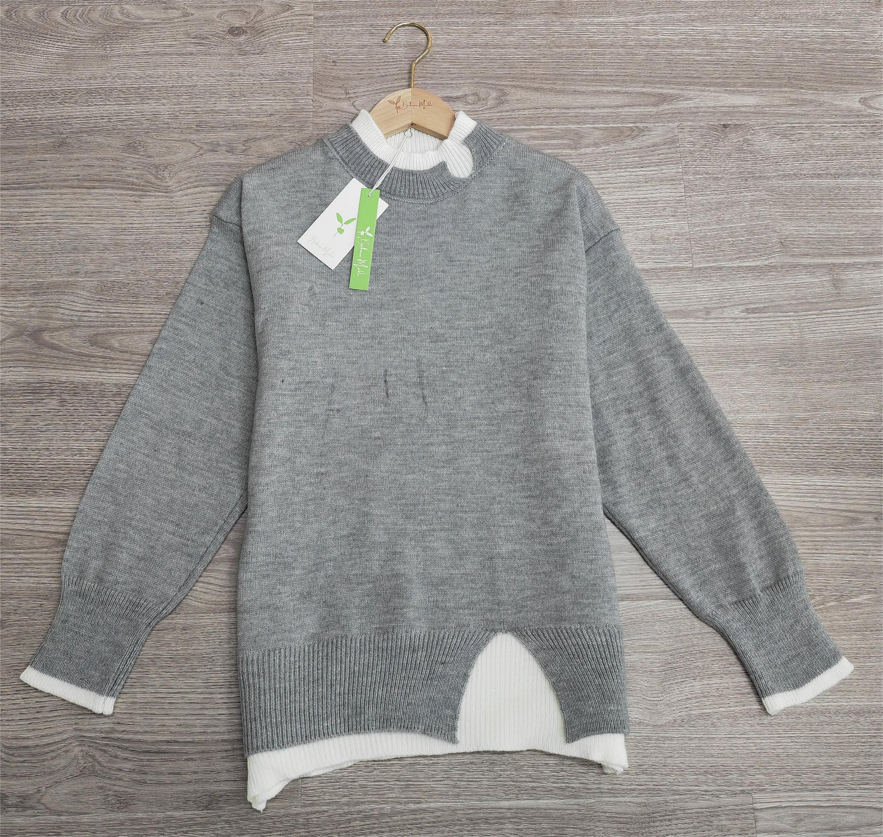 BlütenBliss® - Grey and white oversized long sleeve cut out sweater