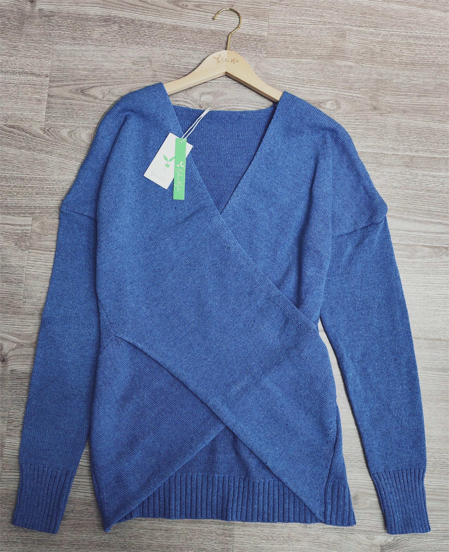 Santvarius® - Blue plain long sleeve sweater