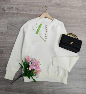 Naturlux® - Classic plain white sweater with button placket