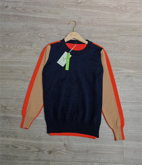 FallStil® - Navy and orange sweater with retro stripes