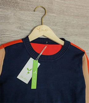 FallStil® - Navy and orange sweater with retro stripes