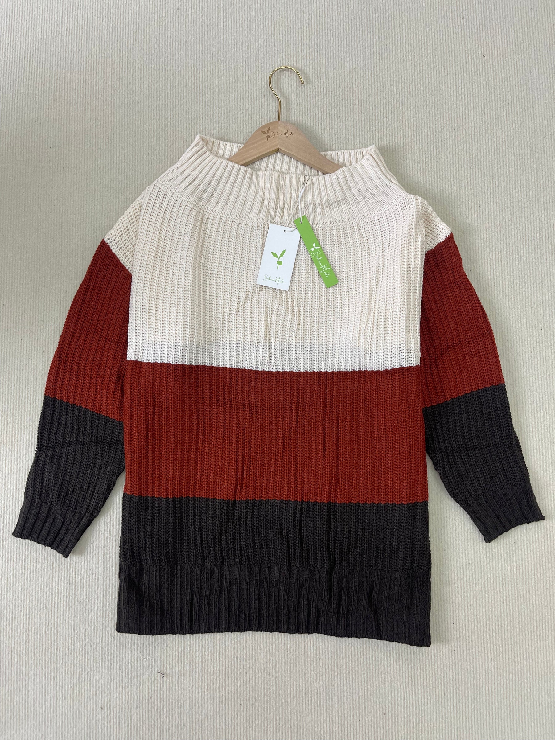 Reunification® - Off Shoulder Color Block Knit Sweater