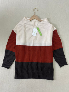 Reunification® - Off Shoulder Color Block Knit Sweater