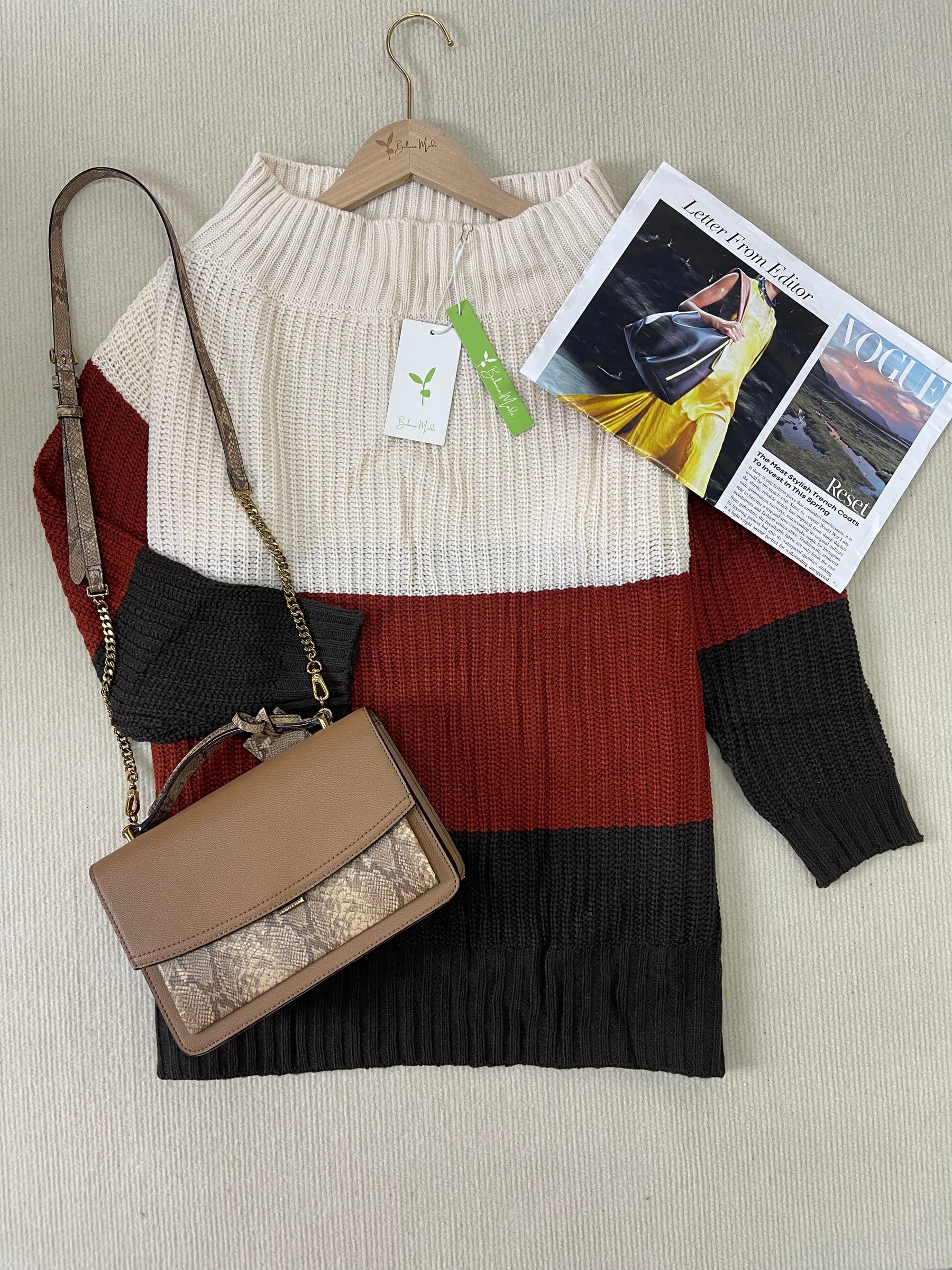 Reunification® - Off Shoulder Color Block Knit Sweater