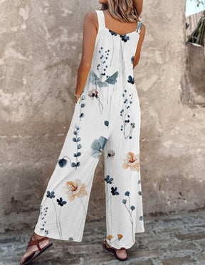 HerbstTrend® - Luftiger ärmelloser Jumpsuit mit Pflanzendruck