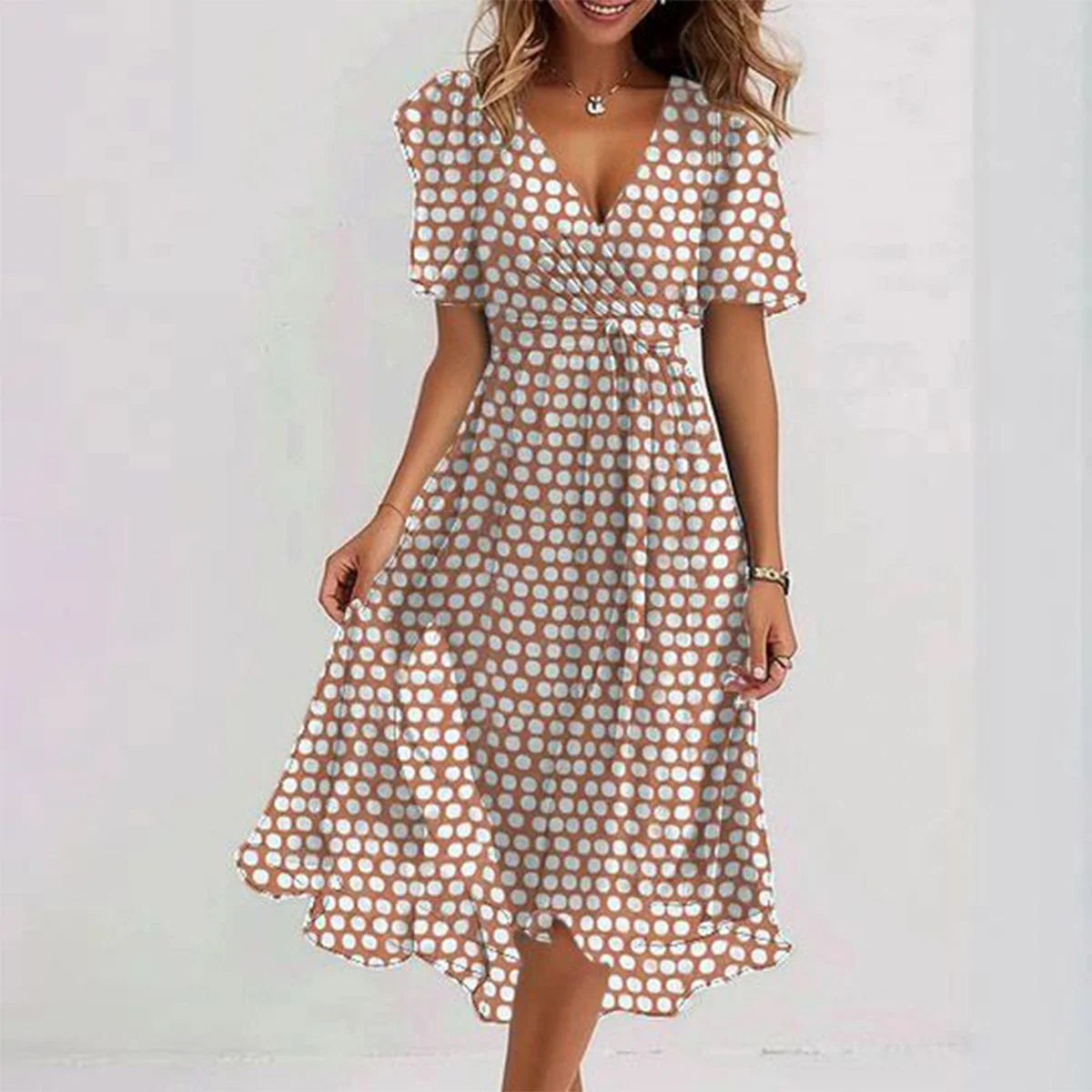 V-neck dot dress