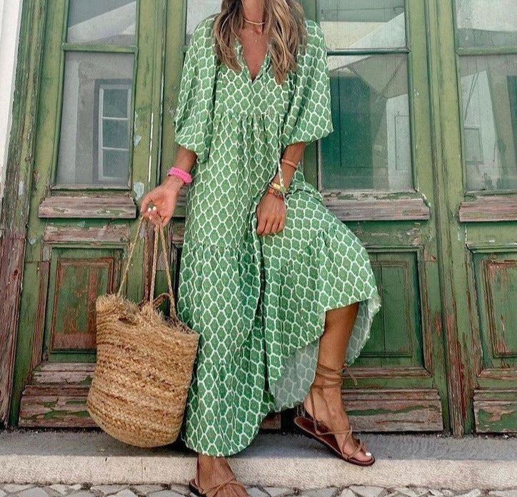 PureWear® - Bohemian Beauty Green Maxi Dress