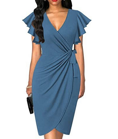 FallStil® - Blue solid sleeveless midi dress