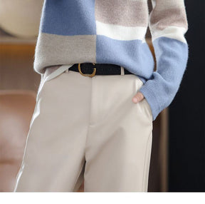 WinterStil® - Fluffy color block sweater with high neck