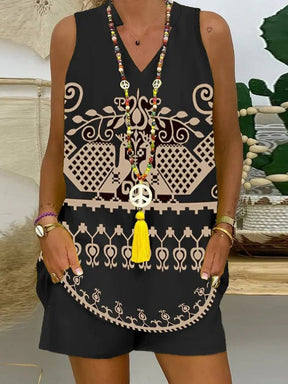 EcoExotica® - Black sleeveless two-piece with print