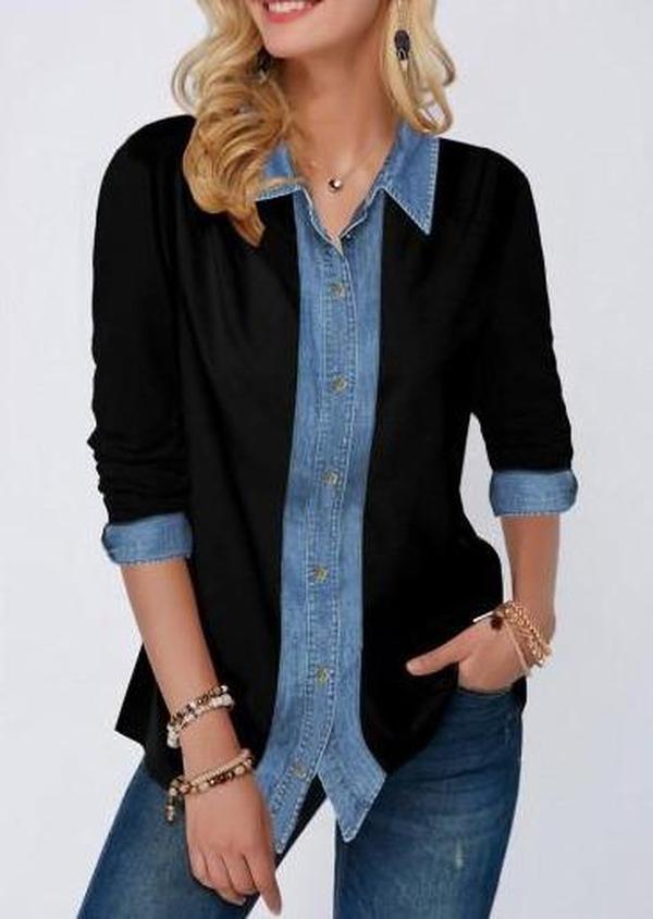 Even&amp;Vil® - Two looks in 1 denim black blouse