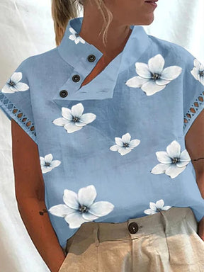 EcoExotica® - Short sleeve blue top with youthful floral print