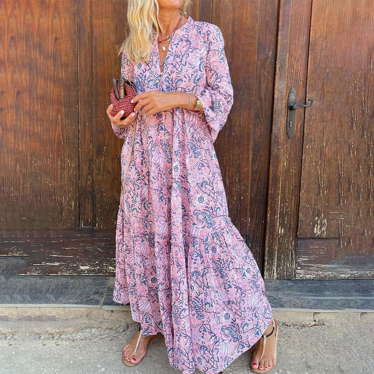 FallStil® - Pink maxi dress with cute print