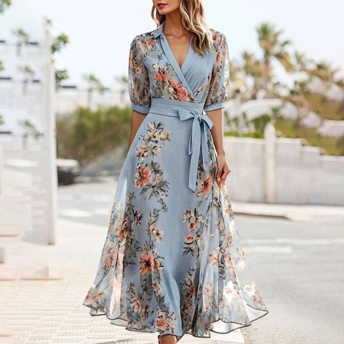 FloralBreeze Midi Wrap Dress