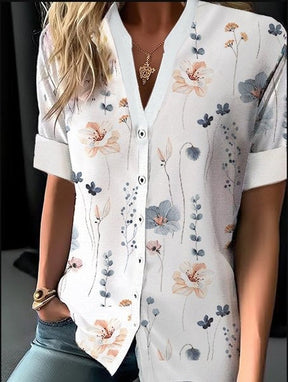 EcoExotica® - Chic white floral top with short sleeves