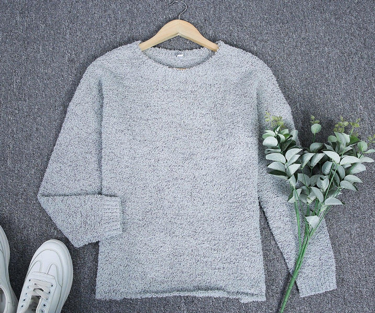 Naturlux® - Comfortable plain grey sweater with round neck