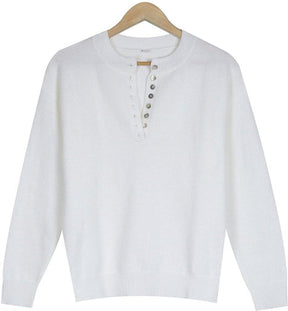 Naturlux® - Classic plain white sweater with button placket