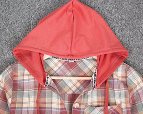 HerbstTrend® - 90s Check Hoodie Button Placket