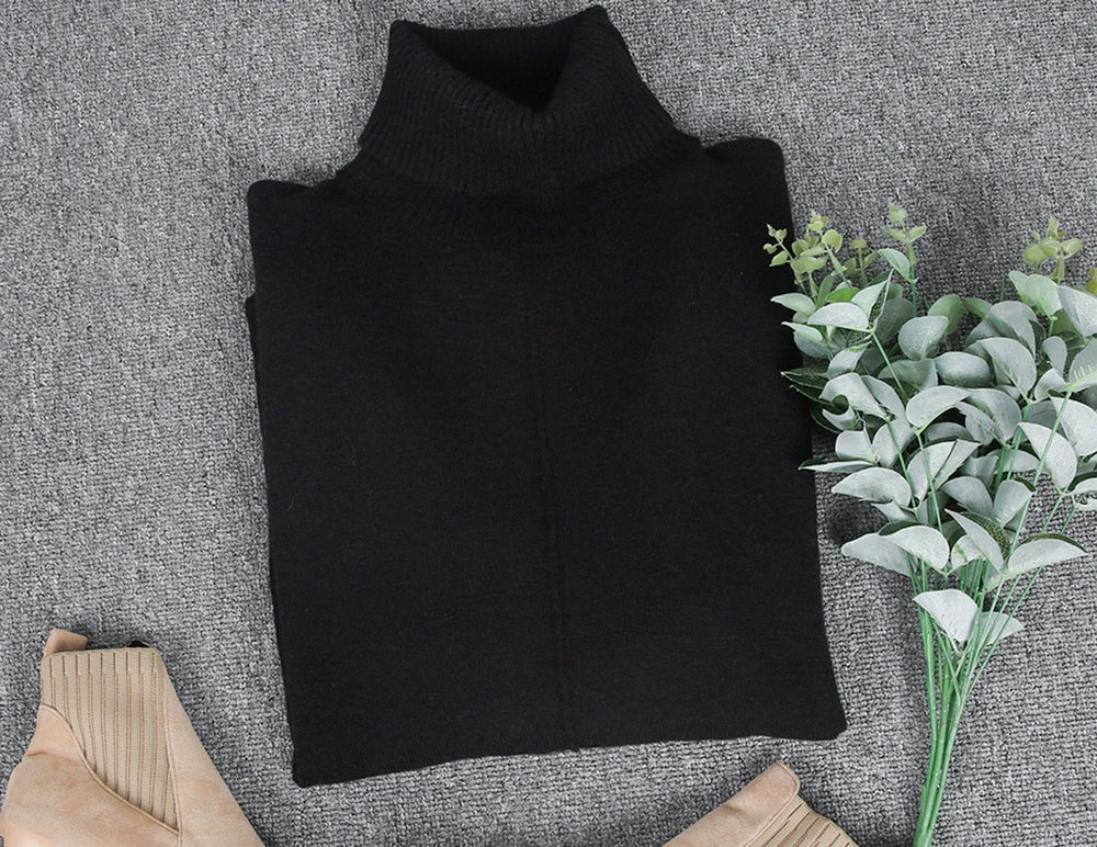 Monci® - Black plain long-sleeved sweater with high neck