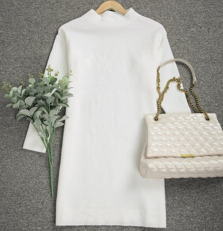 Naturlux® - Simple, plain mini sweater dress with round neck