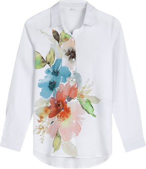 FallStil® - Watercolor flower button placket tunic blouse