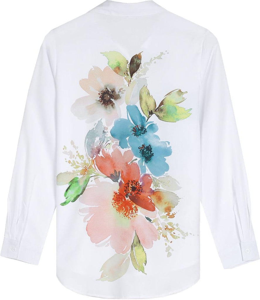 SpringStil® - Watercolor flower button placket tunic blouse