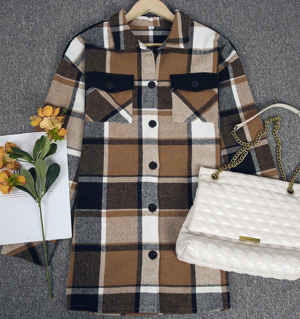 Santvarius® - Stylish coffee outerwear with check print