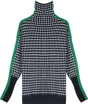 Even&amp;Vil® - Green striped sweater with black and white diamond pattern