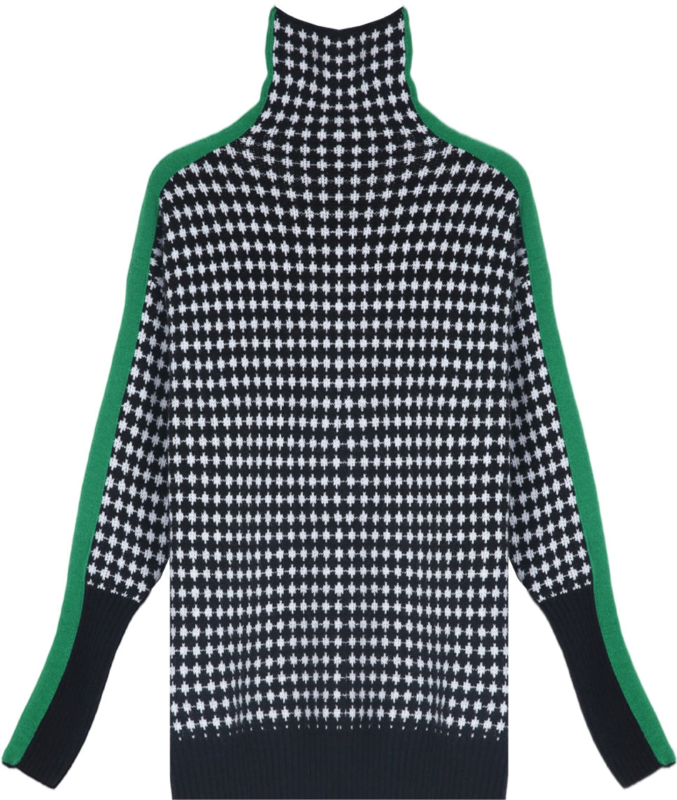 Even&amp;Vil® - Green striped sweater with black and white diamond pattern