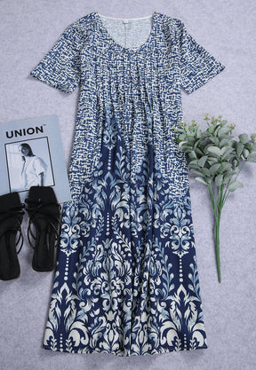 Naturlux® - Temperament blue midi dress with vintage print