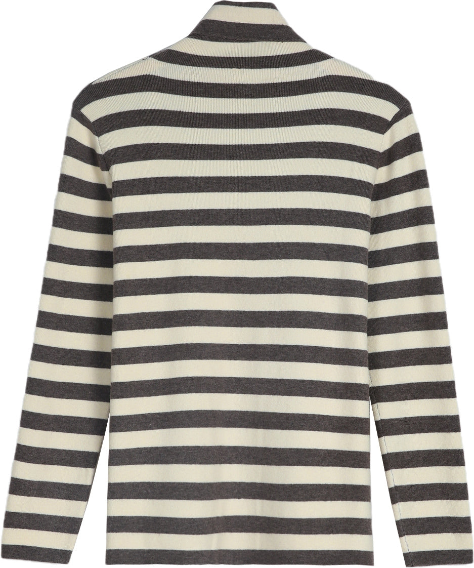 PureWear® - Neutral and Coffee Horizontal Striped Turtleneck Sweater