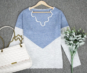 WinterStil® - Sky blue and white color block sweater