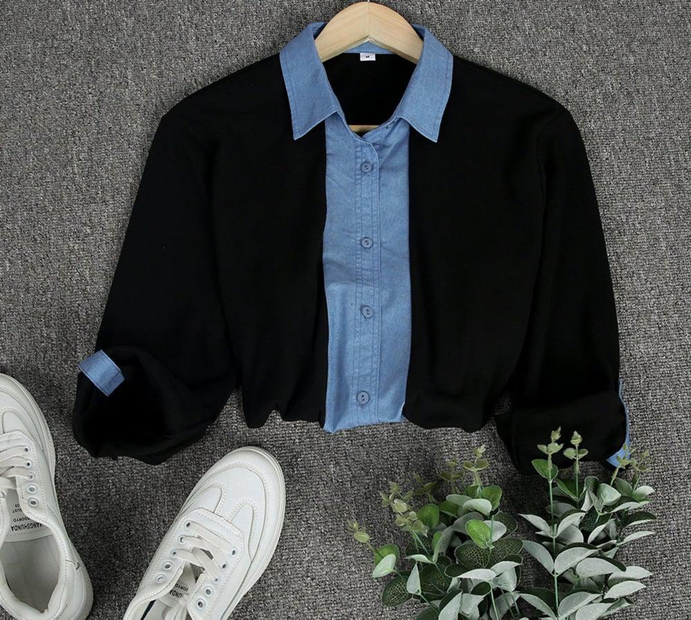 Even&amp;Vil® - Two looks in 1 denim black blouse