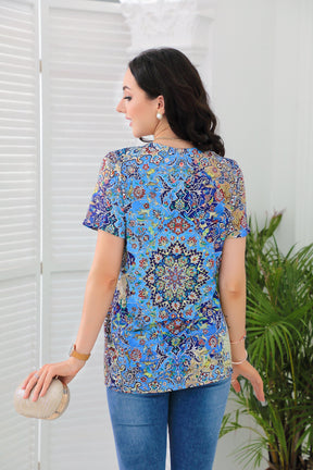 SpringStil® - Beautiful short-sleeved top with blue print