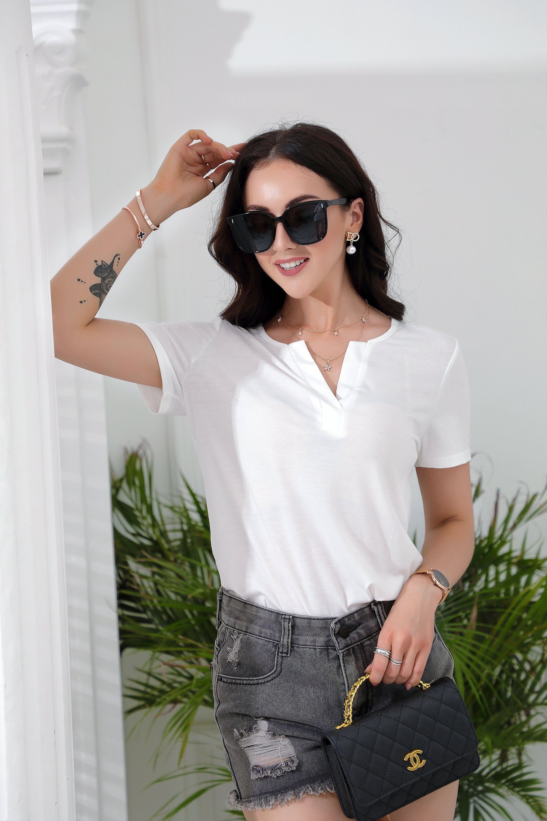 SpringStil® - White short sleeve plain top