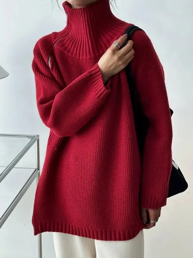 FallStil® - Red solid color high neck sweater