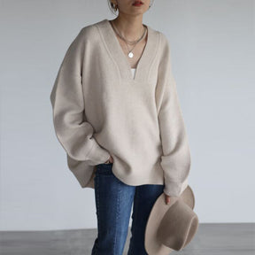 WinterStil® - Apricot colored plain V-neck sweater