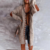 Monci® - Khaki Diamond Patch Long Hooded Cardigan