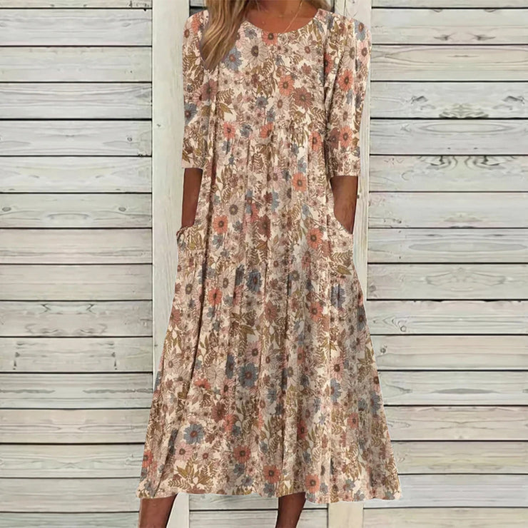 SpringStil® - Floral Meadow Print Double Pocket Maxi Dress