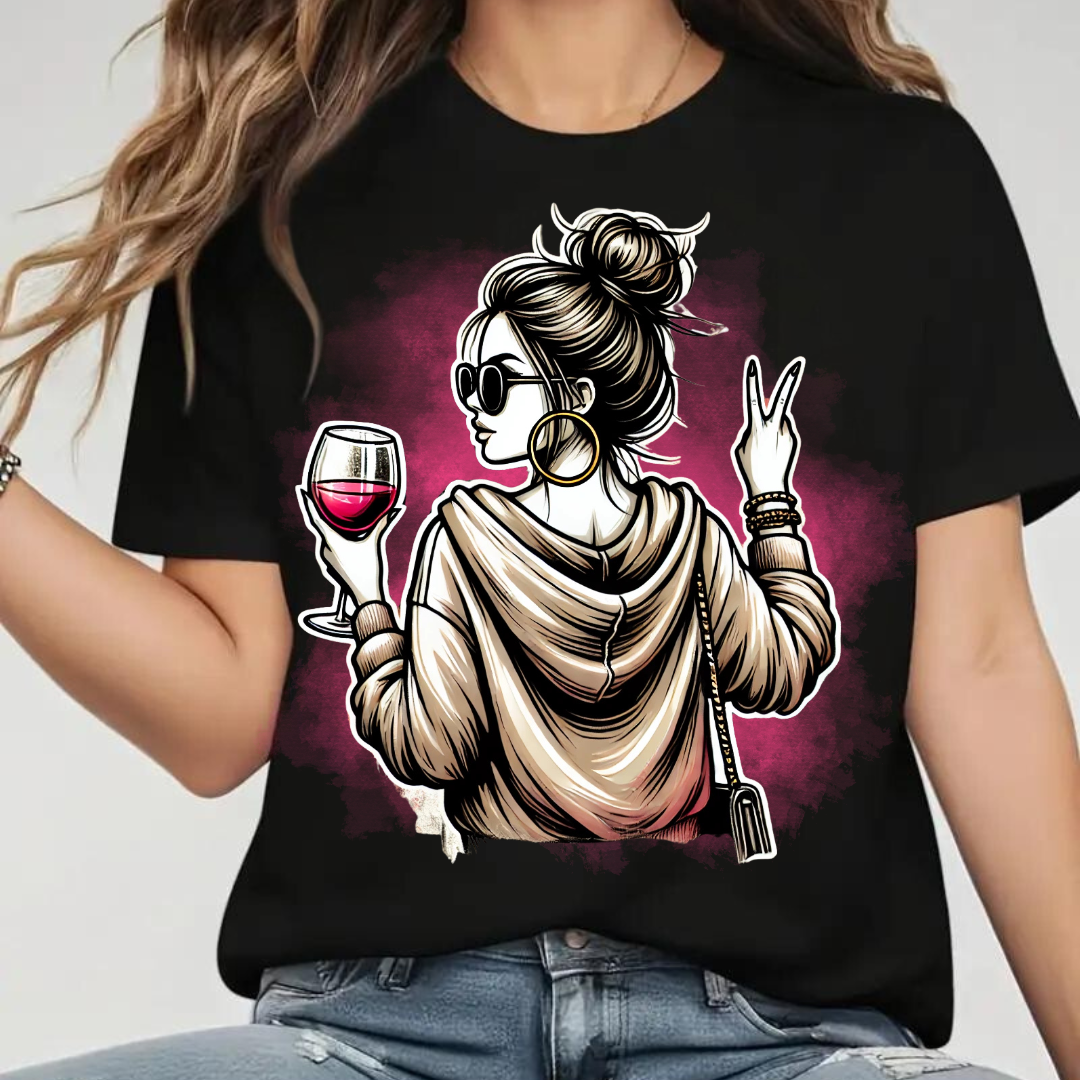 Stilvolles Weinliebhaber-Shirt | Trendiges Damen-T-Shirt | Perfekt für Wein- und Modefans | Einzigartiges Statement-Shirt für den Winter