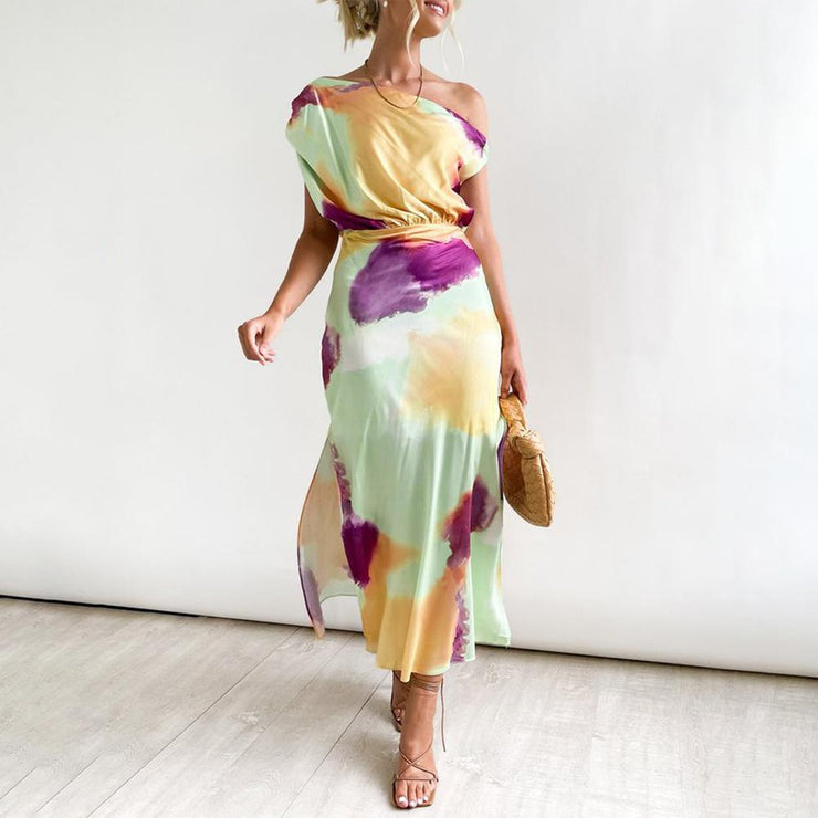 FallStil® - Elegant midi dress with multicolor print 