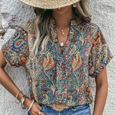 BlütenBliss® - Floral half sleeve V-neck shirt