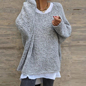 FallStil® - Comfortable plain grey sweater with round neck