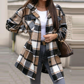 Santvarius® - Stylish coffee outerwear with check print