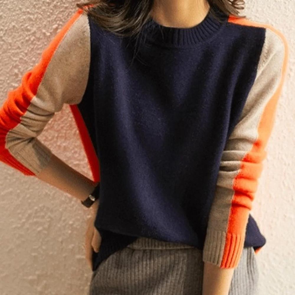 FallStil® - Navy and orange sweater with retro stripes 